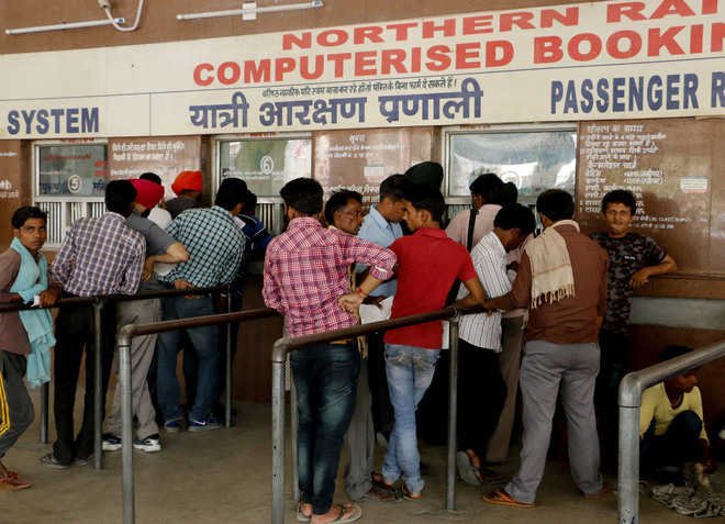 Crowd at ticket booking counter of Indian Railways